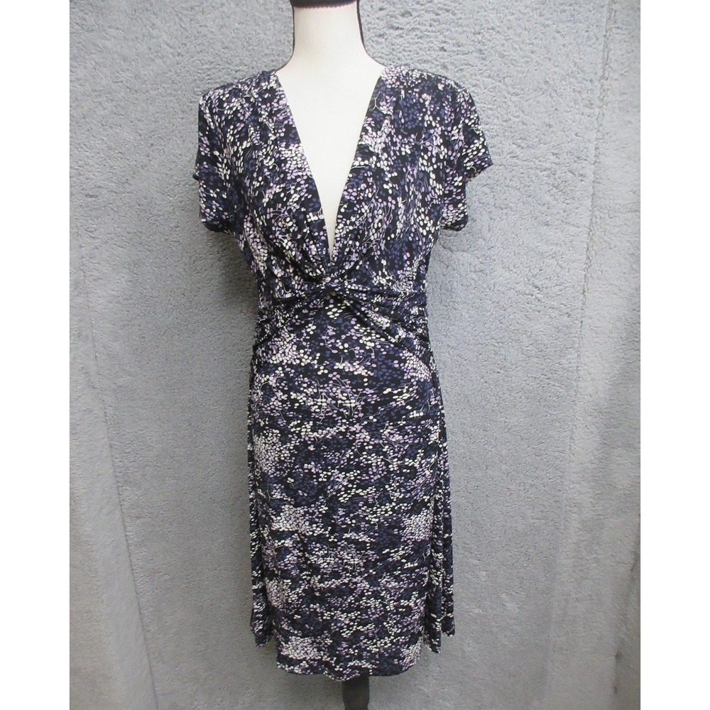 Connected Apparel Floral Faux Wrap Dress Womens 10‎ Black Ruched Career Occasion